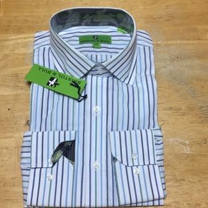 Bristol and Bull Dress Shirt. White/ blue /green